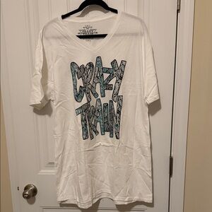 Crazy Train‎ White Tee with Blue Graphic